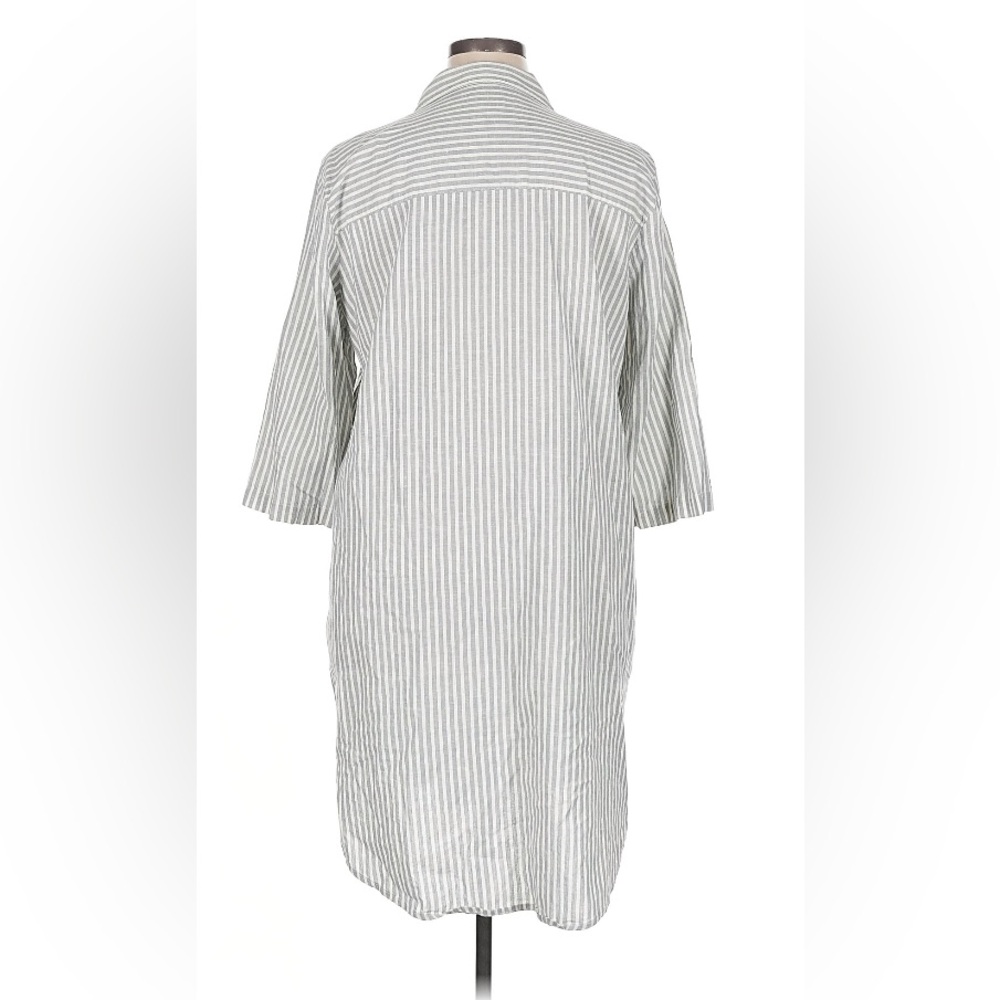 XL Eileen Fisher striped button front dress hemp/ organic cotton blue/natural - Picture 3 of 5